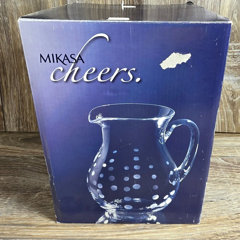 Mikasa Cheers Round Pitcher 3.25 Qt Etched Polka Dot Crystal Glass 5065536 Clear